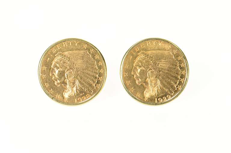 14K Yellow Gold 1928 & 1929 Indian Head Quarter Eagle Coin Earrings