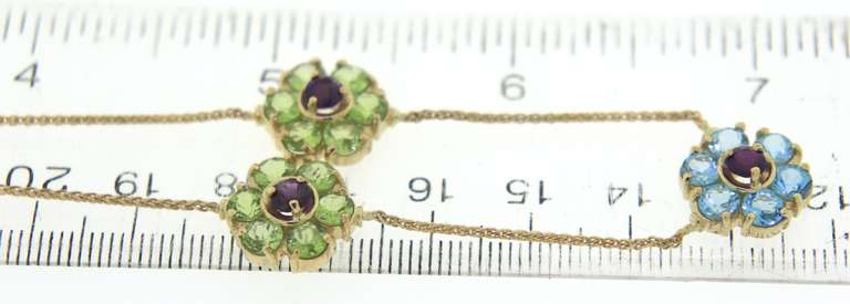 Fantastic Peridot, Blue Topaz and Amethyst Flower Station Necklace