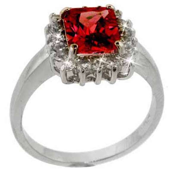 Sterling Silver Red & Clear CZ Square Ring