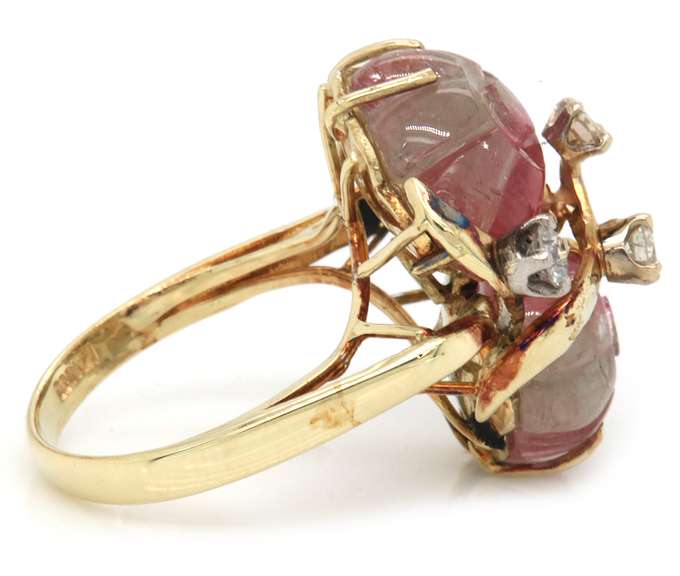 Stunning 14kt YG Watermelon Tourmaline Diamond Accent Ring