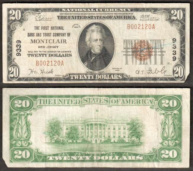 $20 1929-1 NBN=FIRST NATIONAL BANK AND TRUST CO MONTCLAIR, NJ=Ch 9339=VF