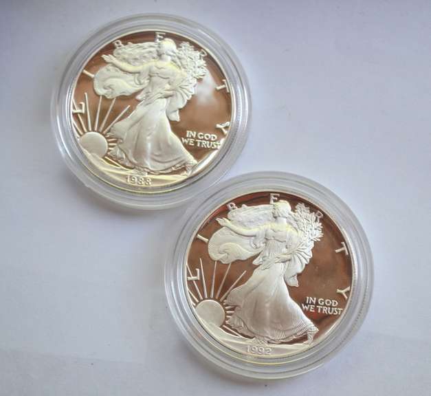 1988 S &1992 S Proof Silver Eagles With Boxs Papers