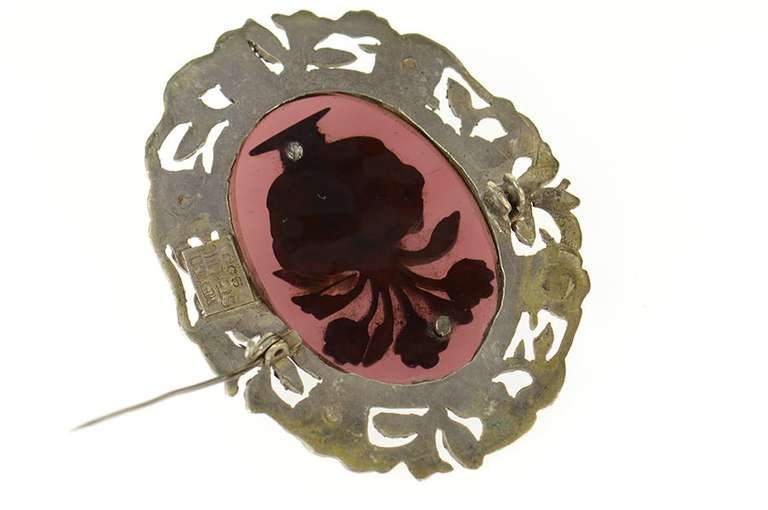 Sterling Silver Victorian Bouquet Bird Vine Statement Pin/Brooch