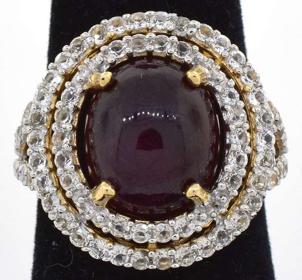 Absolutely Ravishing Massive 14.0CTS Cabochon Star Ruby & Topaz Ring in Vermeil