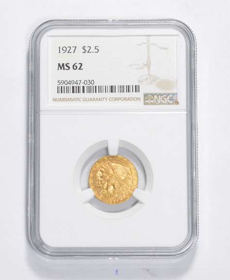 MS62 1927 $2.50 Indian Head Gold Quarter Eagle - Graded NGC