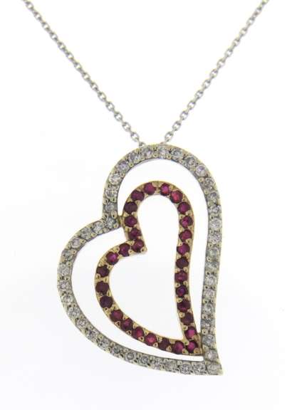 Dreamy Ruby & Diamond Double Heart Necklace
