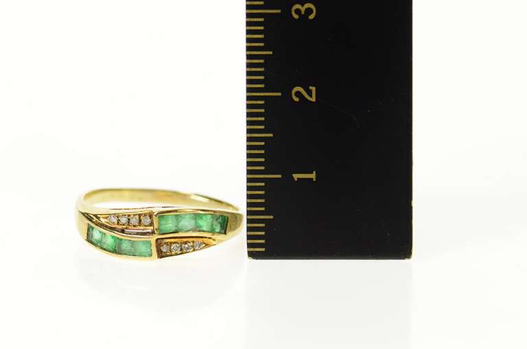 14K Yellow Gold Princess Emerald Diamond Accent Bypass Ring