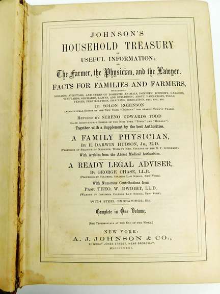 1881 Household Treasury for Farmers, Physician, Lawyer