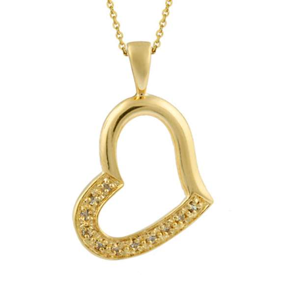 18K Gold over Sterling Silver CZ Open Floating Heart Pendant