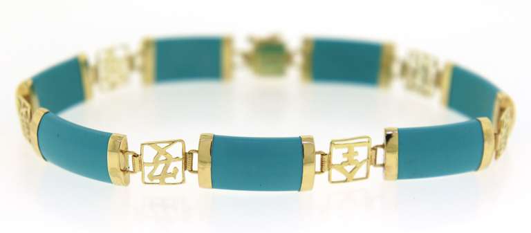 Graceful Yellow Gold Turquoise Station Bracelet