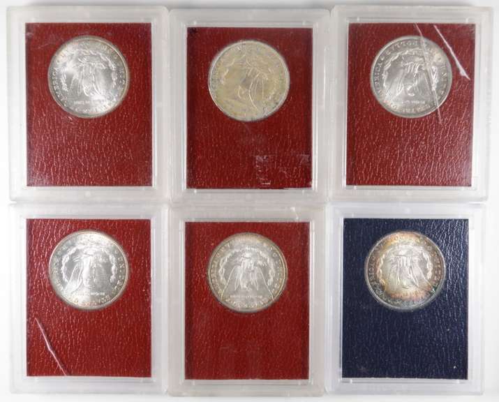 Lot (6) MS60 & MS65 1879-1897 Morgan Silver Dollars - Graded PICC