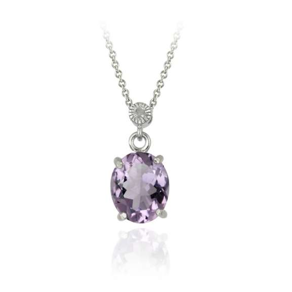 Sterling Silver 3.1 CT. Oval Amethyst and Diamond Pendant