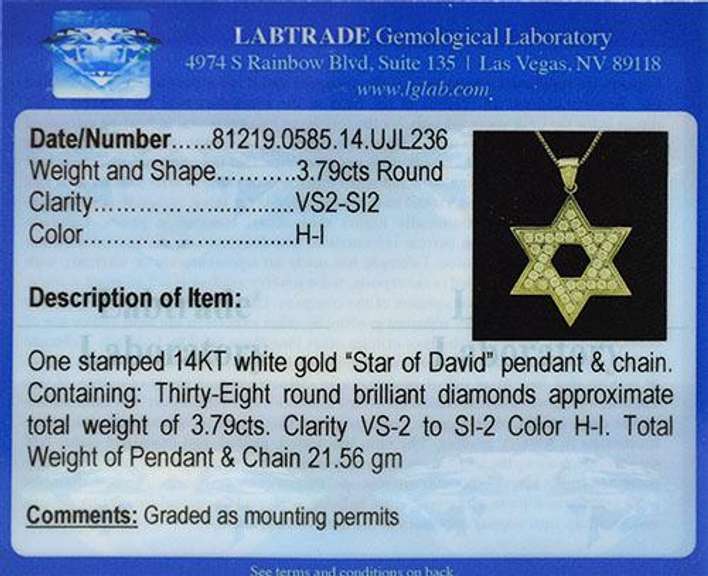 Fantastic Star of David 3.79cts Diamond Necklace