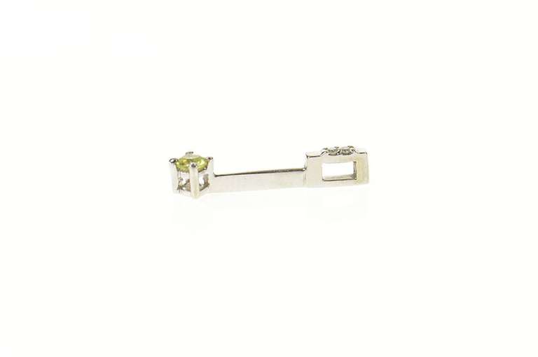 10K White Gold Peridot Diamond Accent Bar Statement Pendant