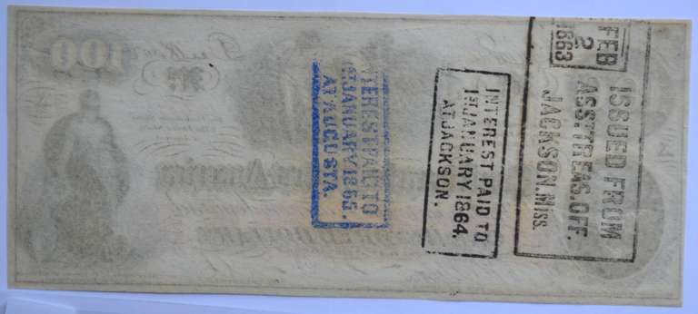 Dec 18 1862 $100 Confederate States Note