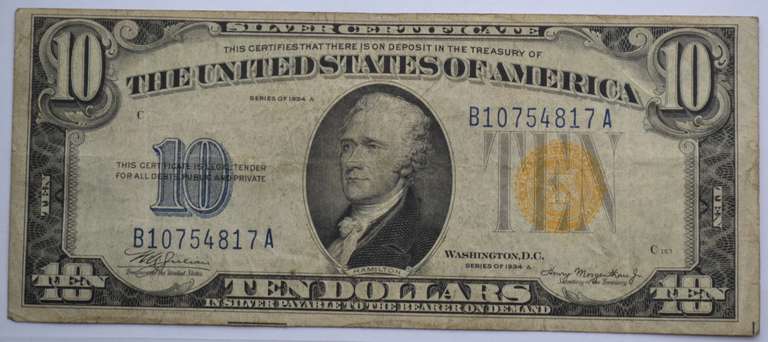 1934 A North  Africa $ 10 Silver Cert Emergency  Issue