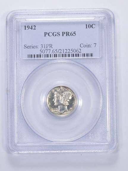 PR65 1942 Mercury Dime - Graded PCGS