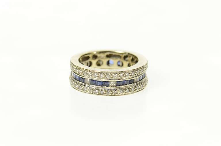 18K White Gold 1.81 Ctw 1940's Diamond Sapphire Eternity Band Ring