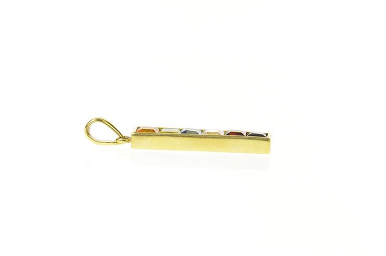 18K Yellow Gold Citrine Peridot Blue Topaz Princess Bar Pendant