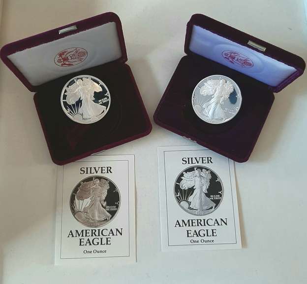 1990 S &2005 W Proof Silver Eagles With Boxs Papers