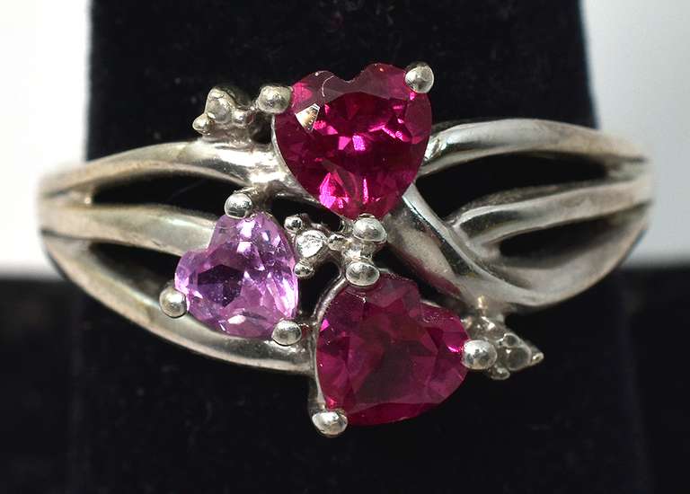 Sterling Silver Pink and Red Stone Ring