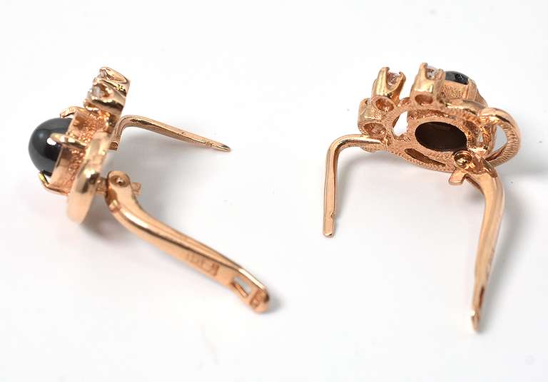 Interesting Hematite & CZ Earrings in 14KT Rose Gold
