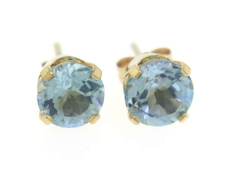Simple Yellow Gold Blue Topaz Earrings