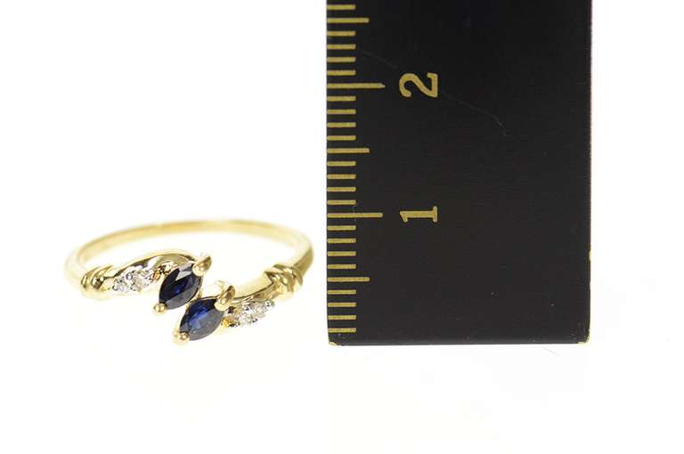 14K Yellow Gold Marquise Natural Sapphire Diamond Bypass Ring