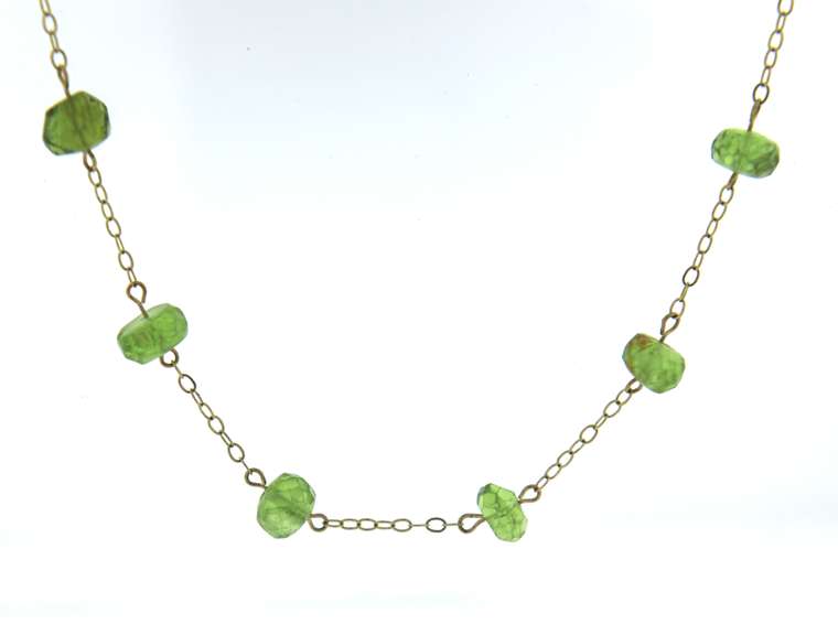 Elegant 14kt YG Faceted Peridot Bead Station Necklace