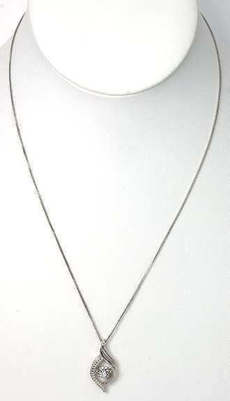 Sterling Silver Necklace with Floating White Stone Pendant