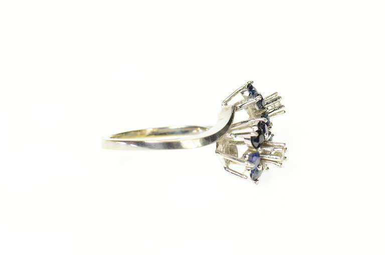 18K White Gold Retro Sapphire Diamond Flower Wrap Bypass Ring