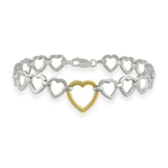 Sterling Silver Two Tone Open Heart Links Bracelet