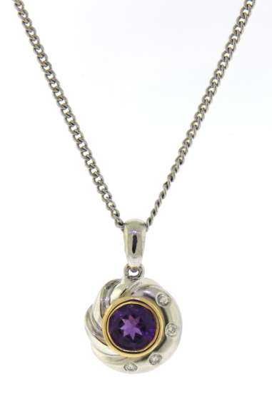 Charming Amethyst and Diamond Flush Set Necklace