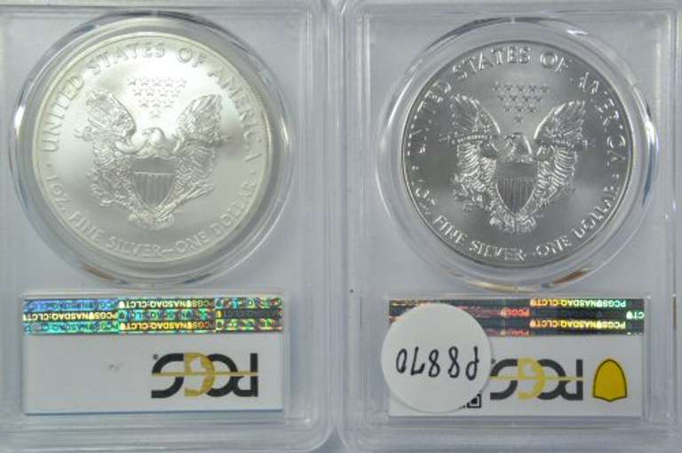 PCGS MS70 graded 2013 & 2019 $1 Silver Eagle coins