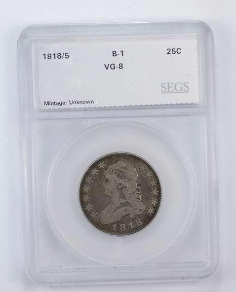 VG8 1818/5 Capped Bust Quarter - B1 - Graded by SEGS