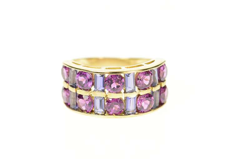10K Yellow Gold Purple Tourmaline Amethyst Tiered Statement Ring