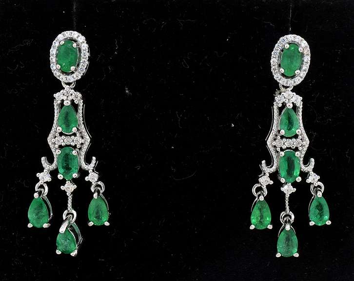 Luxurious Natural Emerald & White Sapphire Earrings in Sterling Silver