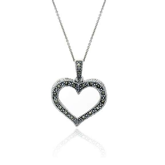 Sterling Silver & Marcasite Open Heart Pendant