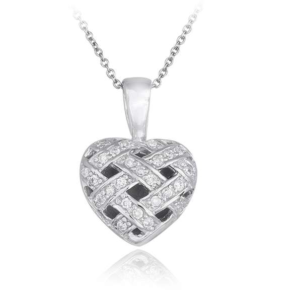 Sterling Silver Woven CZ Heart Pendant