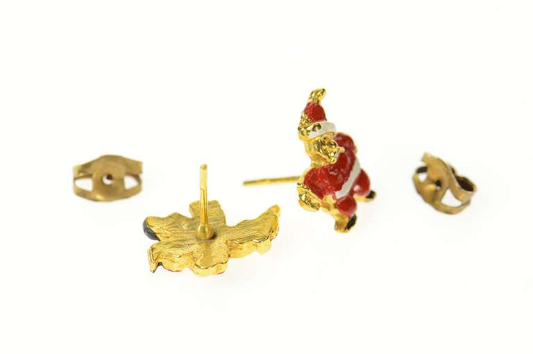 Base Metal Enamel Retro Santa Claus Christmas Stud Earrings
