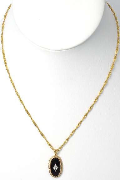 Vintage Onyx Necklace with Accent Stone in 14KT Yellow Gold