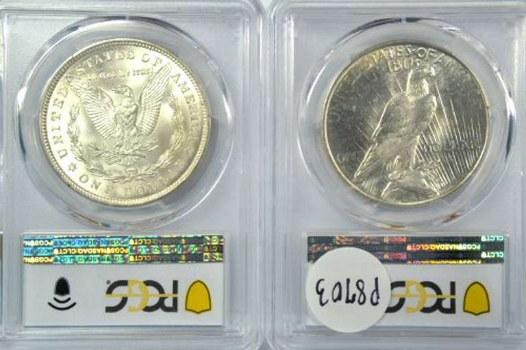 Near Gem 1921 Morgan & 1922 Peace Dollars. PCGS MS64