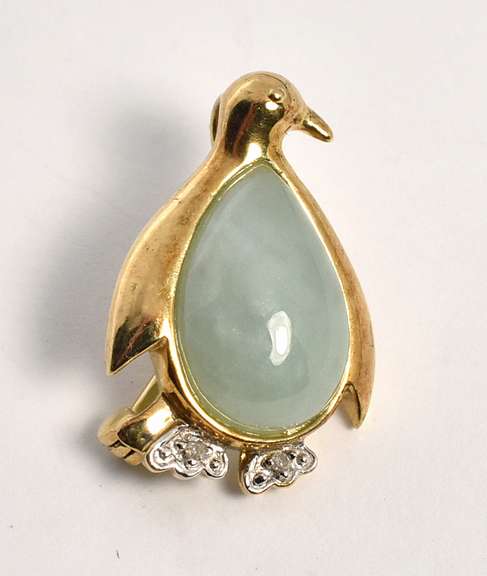 Fun Jade Penguin Brooch
