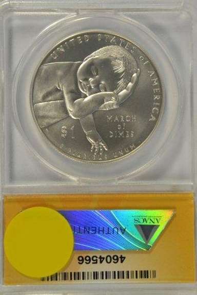 2015-P BU March of Dimes Silver Dollar in ANACS MS69