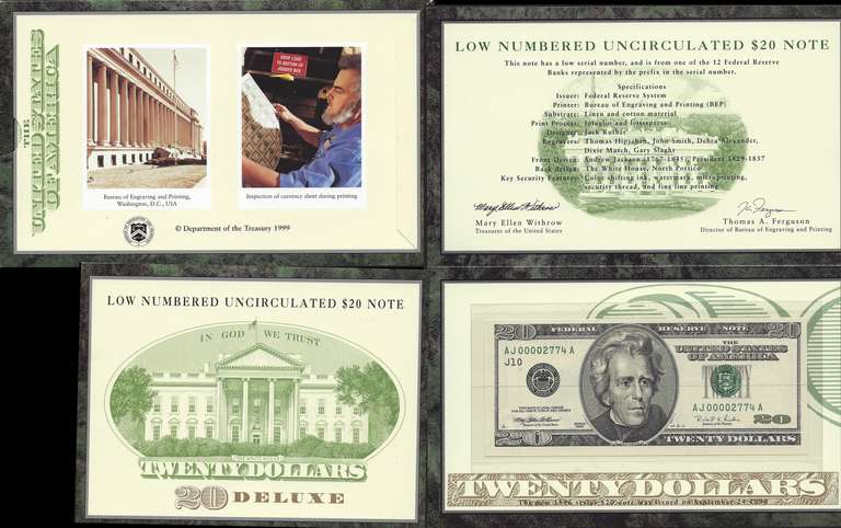 $20 1996 Issued by BEP 9/24/1998 Low serial number.  Original BEP holder