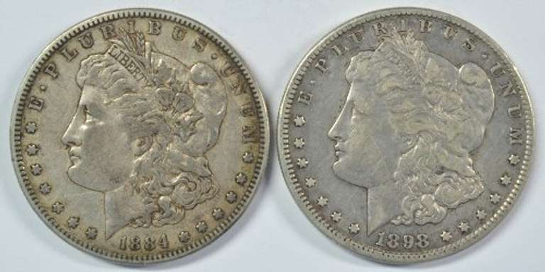 Sharp 1884-S & 1898-S Morgan Silver Dollars. Nice