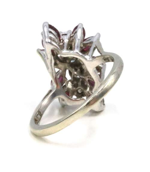 Spectacular 14kt WG Ruby and Diamond Floral Cluster Ring