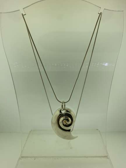 Italian Stertling Silver Snail Pendant With Long Chain
