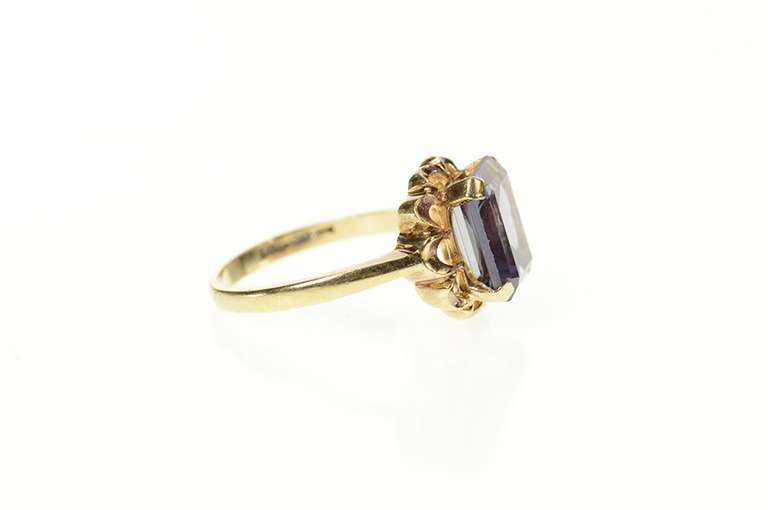 10K Yellow Gold Emerald Cut Amethyst Retro Statement Ring