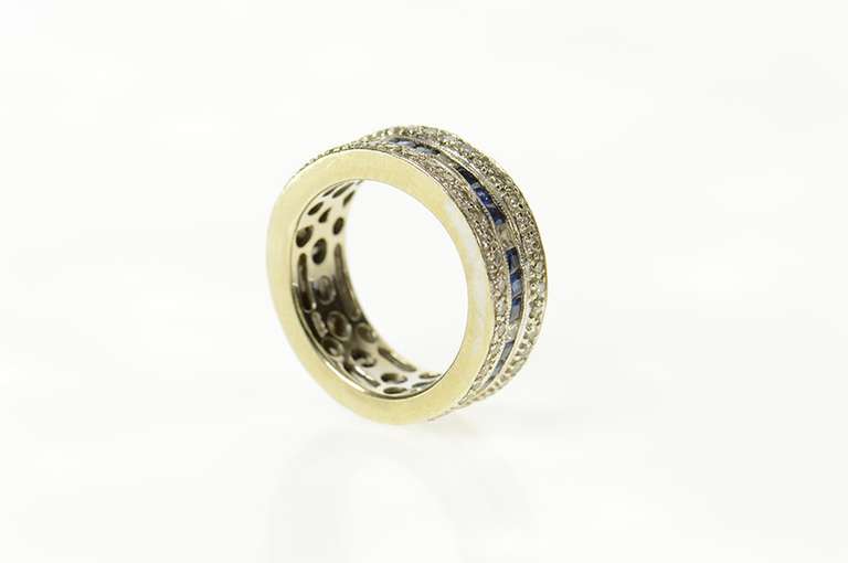 18K White Gold 1.81 Ctw 1940's Diamond Sapphire Eternity Band Ring